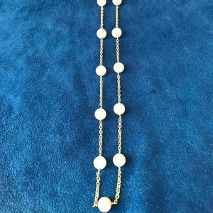 17” White 5mm Akoya Pearl 14k YG Station Necklace